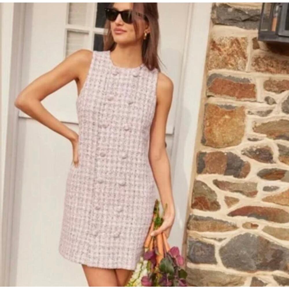 NWT Tuckernuck Pomander Place Pink Tweed Mini Dress | Small - Picture 5 of 11